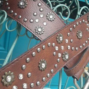 Studded Belt Wide Crystal and Metal Studs Belt NWO T